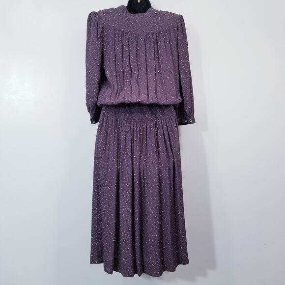 Vintage 70's 80's Dress Nicole Miller Pleated Printed High Neck - Picture 3 of 13